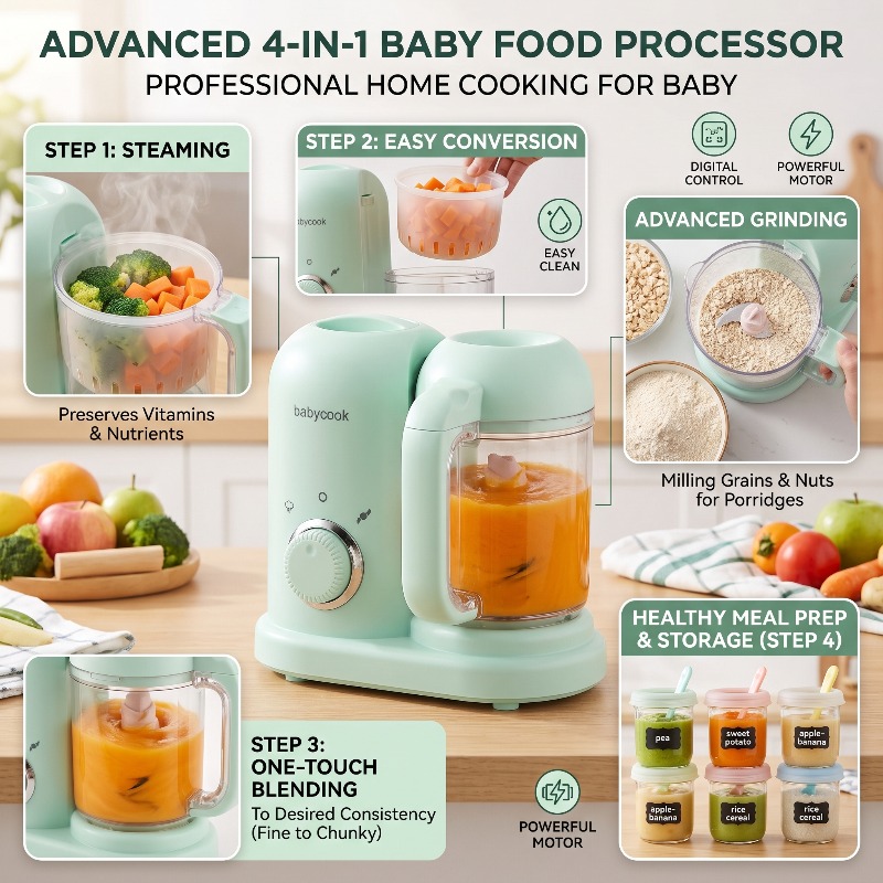 Baby Food Blender And Steamer - Penggiling Makanan Bayi Multifungsi Presisi Tinggi