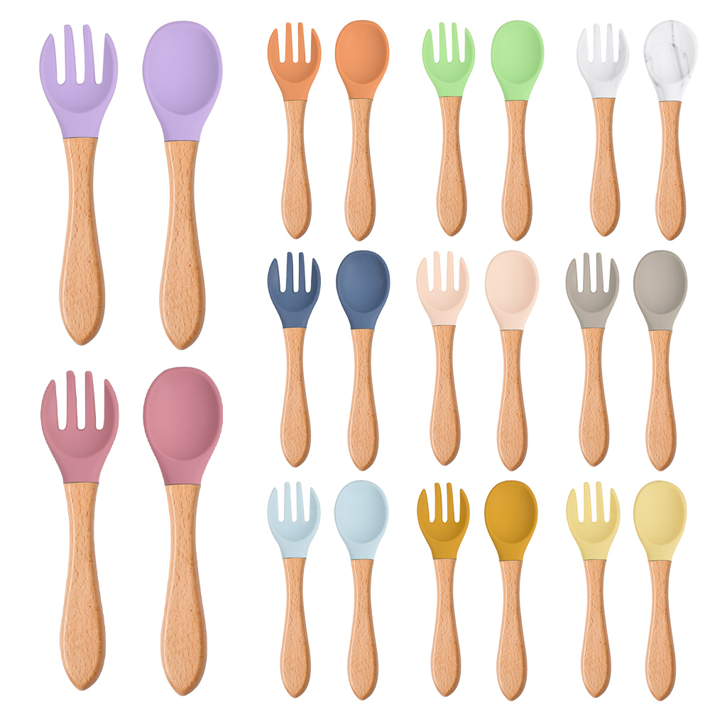 Baby Food Utensil - 2 Buah/Set Sendok Garpu Silikon Bayi